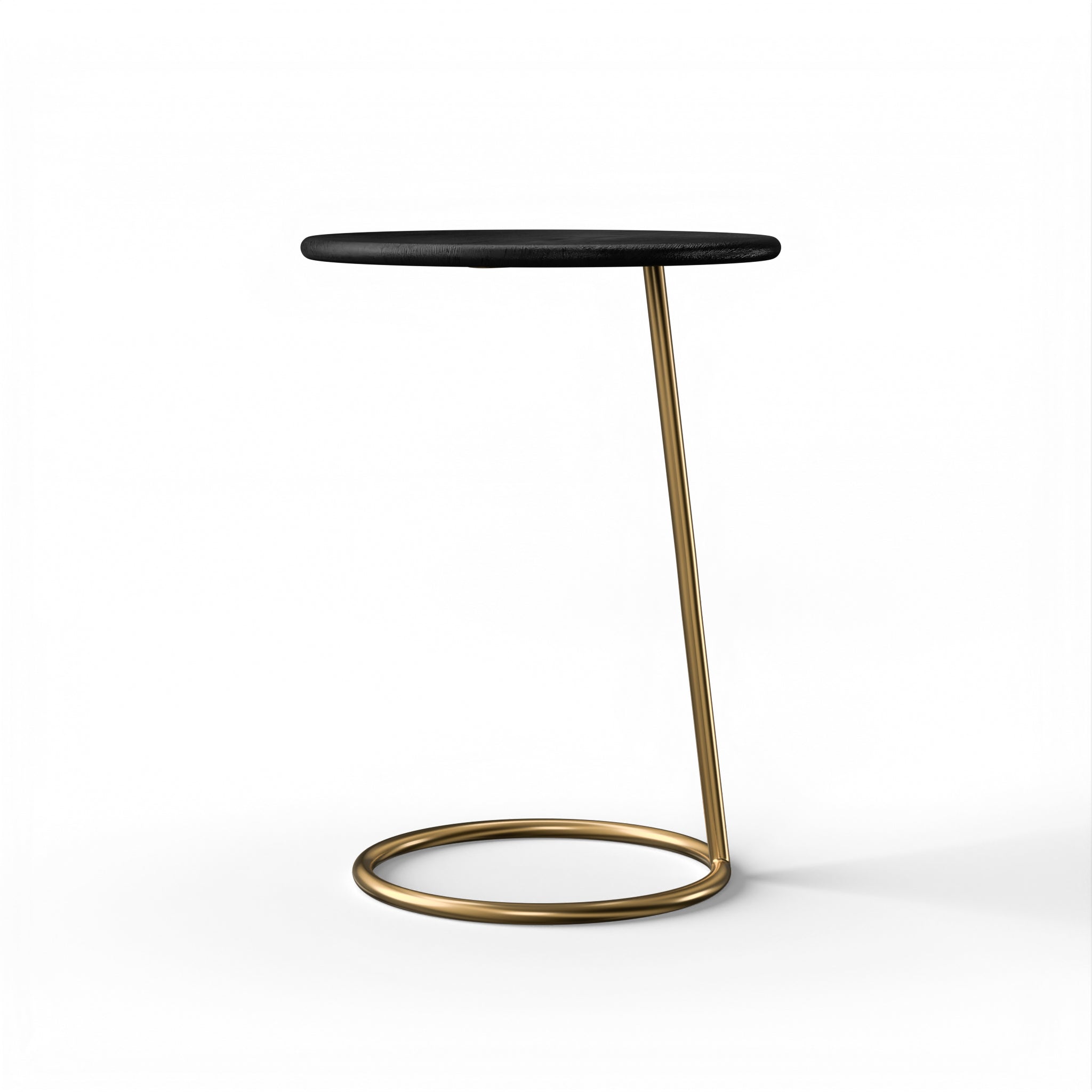 Ring Side Table - L:18’’ x B:18’’ x H:23’’ In Inches / Black Distressed/Charcoal Sheesham Top; Gold PVD Stainless Steel