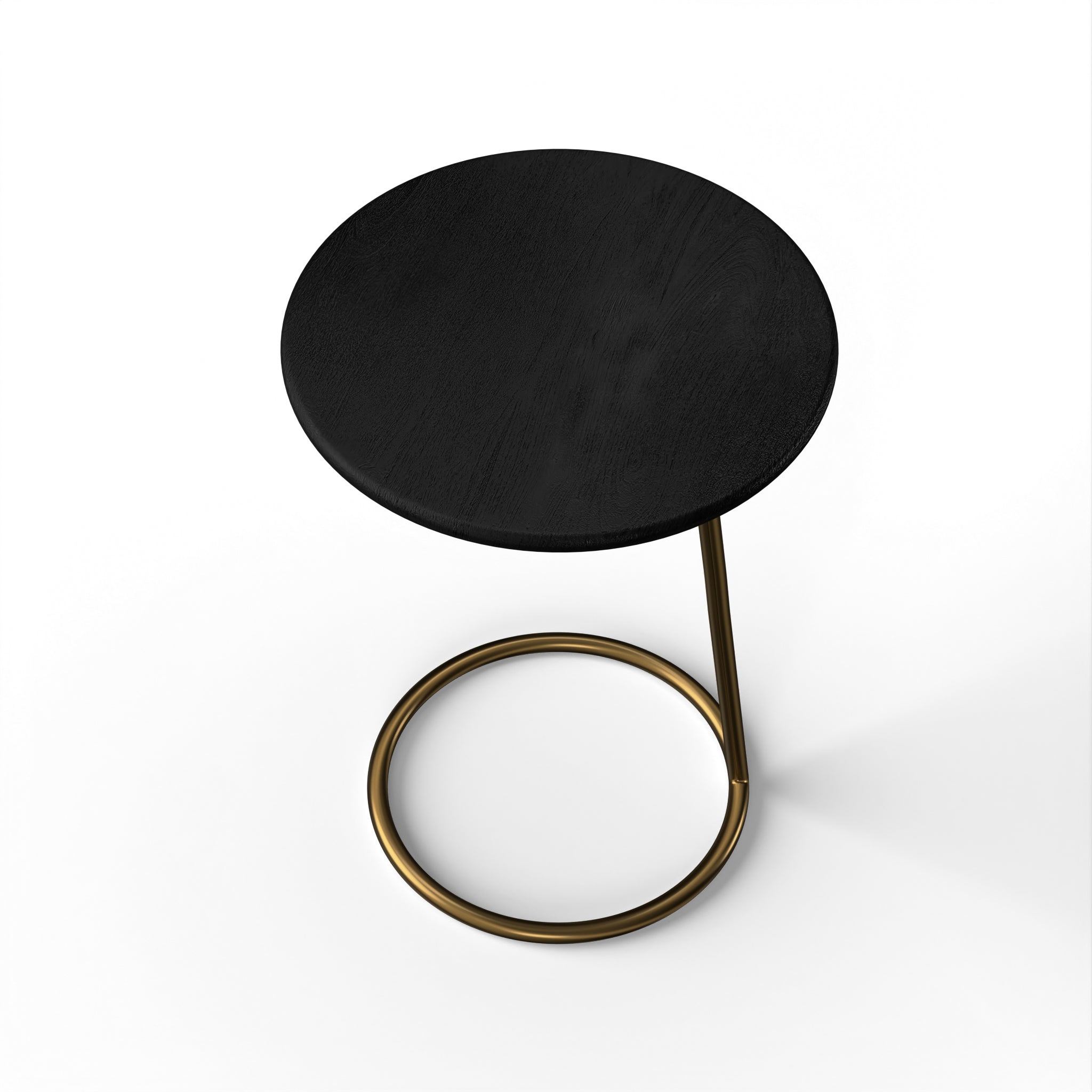 Ring Side Table - L:18’’ x B:18’’ x H:23’’ In Inches / Black Distressed/Charcoal Sheesham Top; Gold PVD Stainless Steel