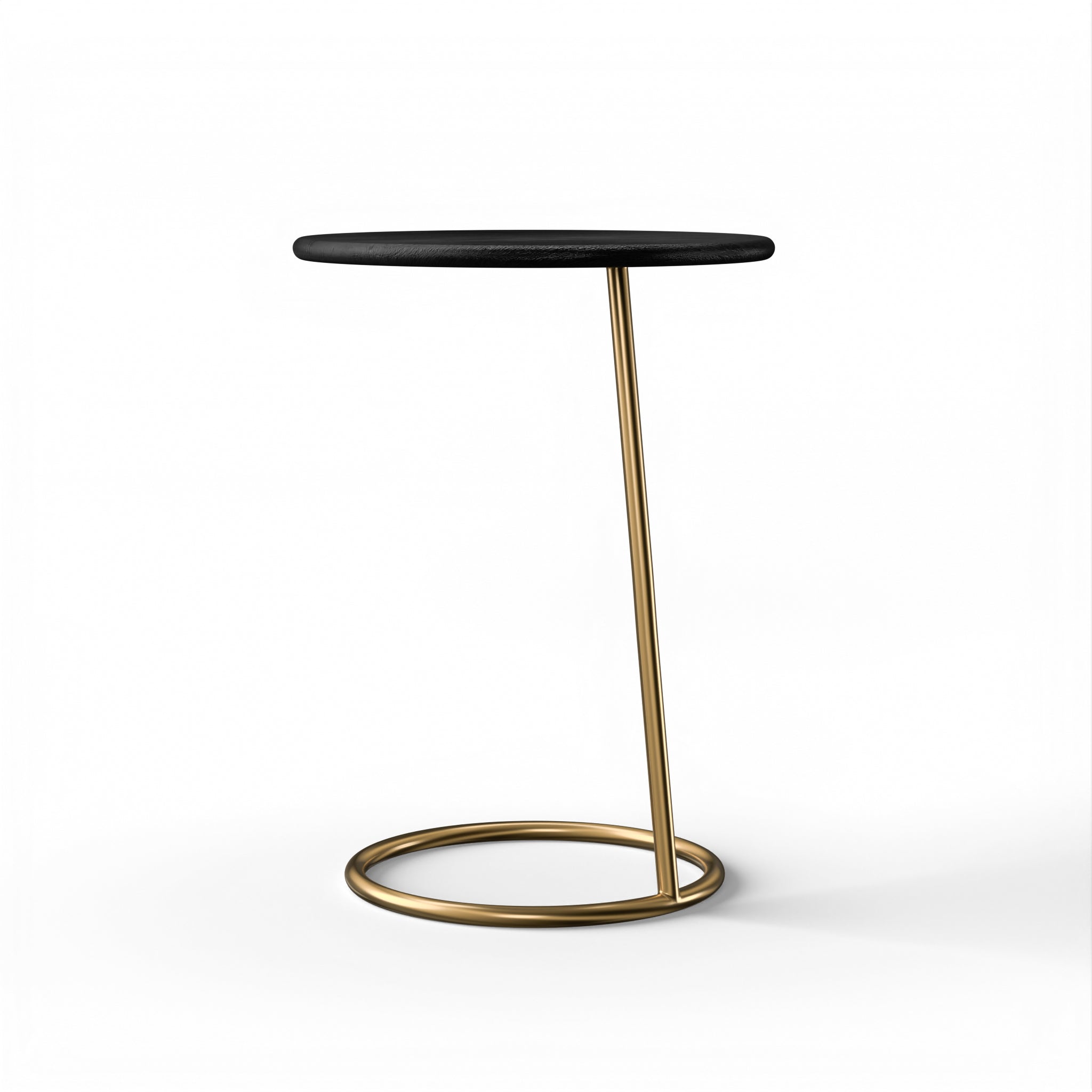 Ring Side Table - L:18’’ x B:18’’ x H:23’’ In Inches / Black Distressed/Charcoal Sheesham Top; Gold PVD Stainless Steel