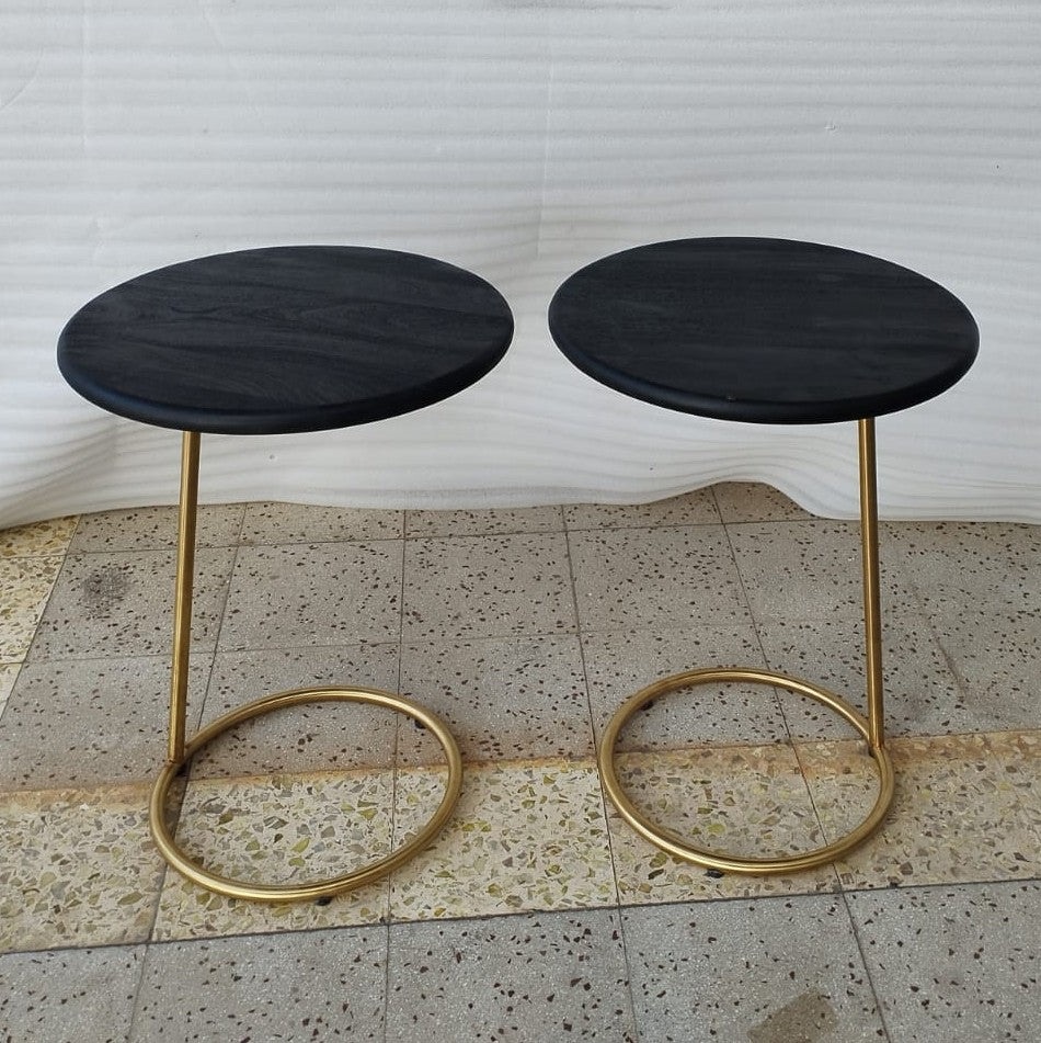 Ring Side Table - L:18’’ x B:18’’ x H:23’’ In Inches / Black Distressed/Charcoal Sheesham Top; Gold PVD Stainless Steel