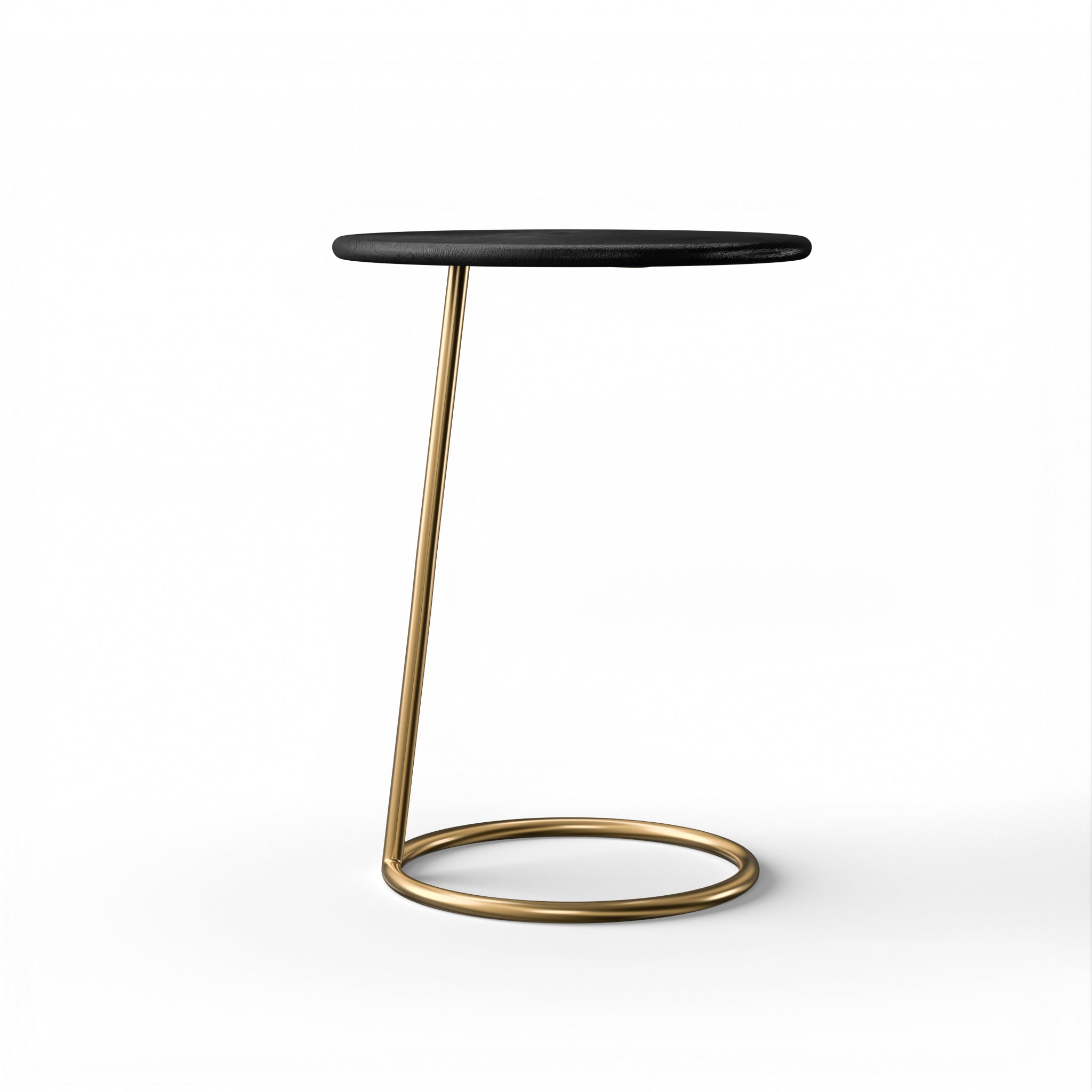 Ring Side Table - L:18’’ x B:18’’ x H:23’’ In Inches / Black Distressed/Charcoal Sheesham Top; Gold PVD Stainless Steel
