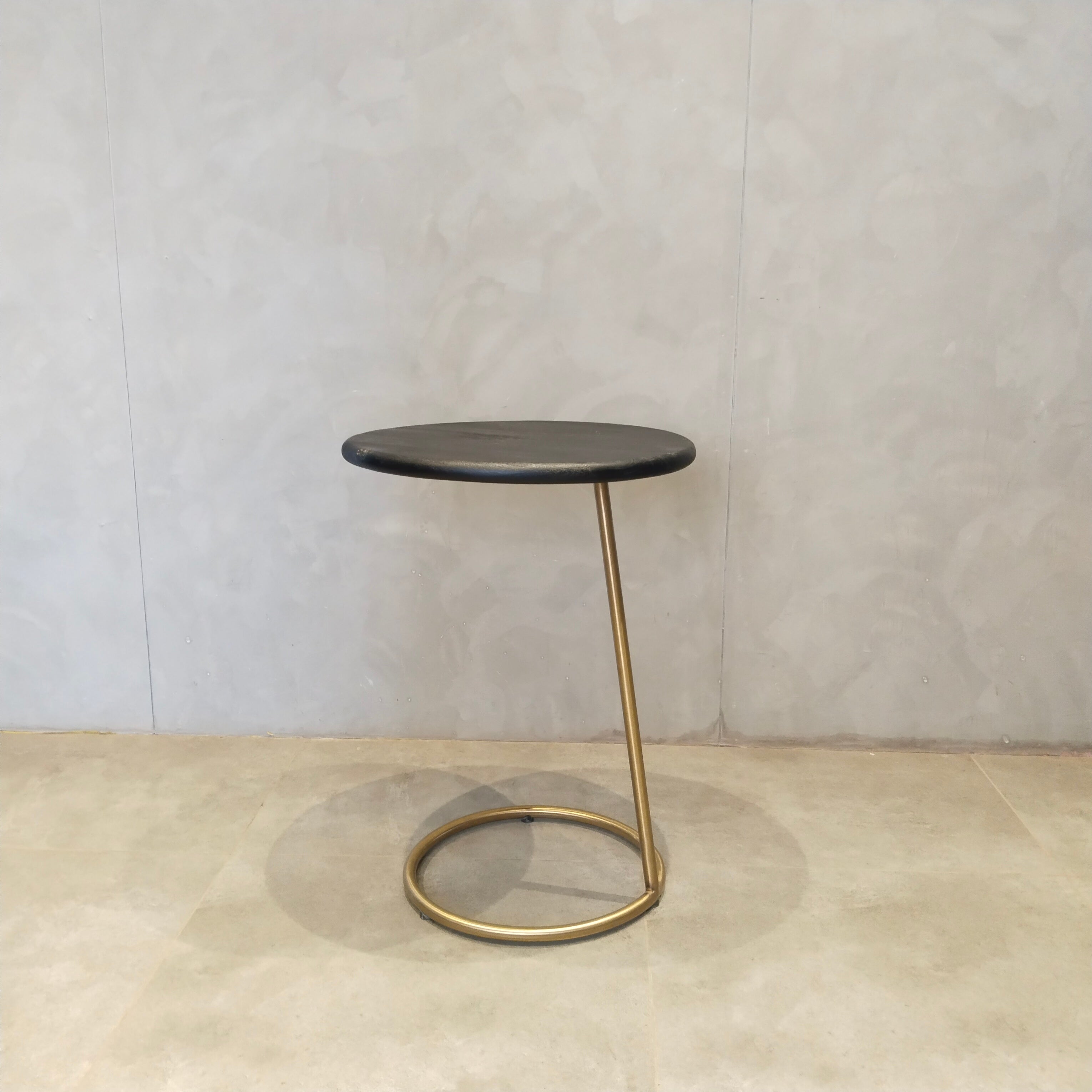 Ring Side Table - L:18’’ x B:18’’ x H:23’’ In Inches / Black Distressed/Charcoal Sheesham Top; Gold PVD Stainless Steel