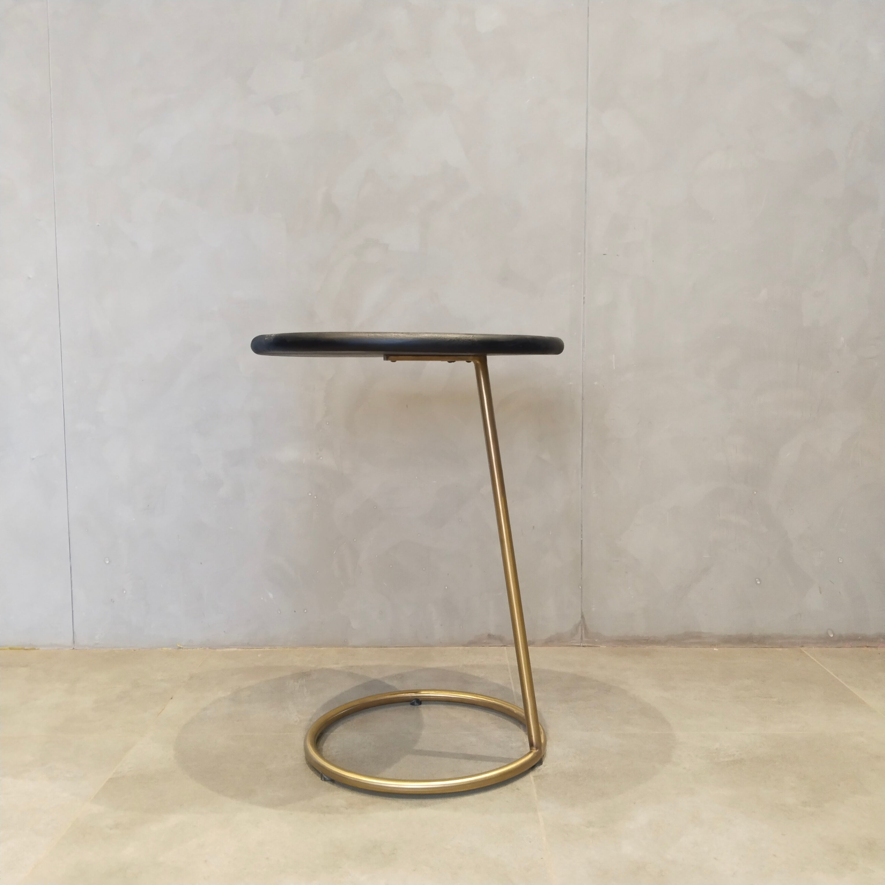 Ring Side Table - L:18’’ x B:18’’ x H:23’’ In Inches / Black Distressed/Charcoal Sheesham Top; Gold PVD Stainless Steel