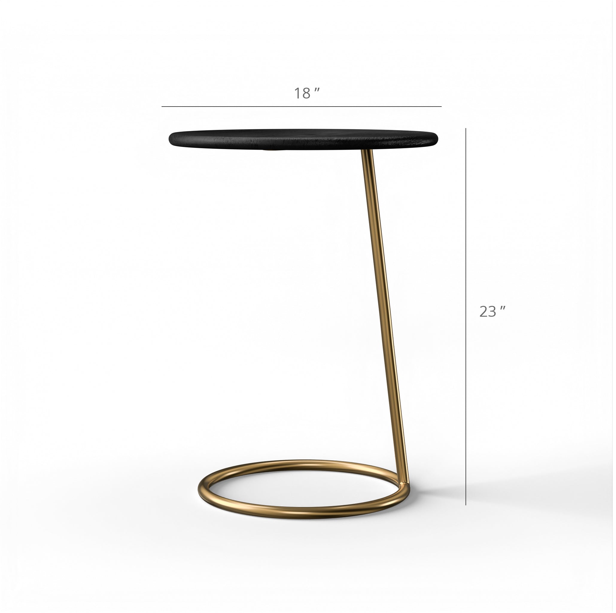 Ring Side Table - L:18’’ x B:18’’ x H:23’’ In Inches / Black Distressed/Charcoal Sheesham Top; Gold PVD Stainless Steel
