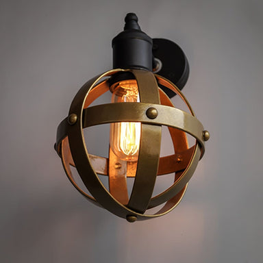 Riveted Antique Gold Wall Light Fixture Mid-Century Interior
