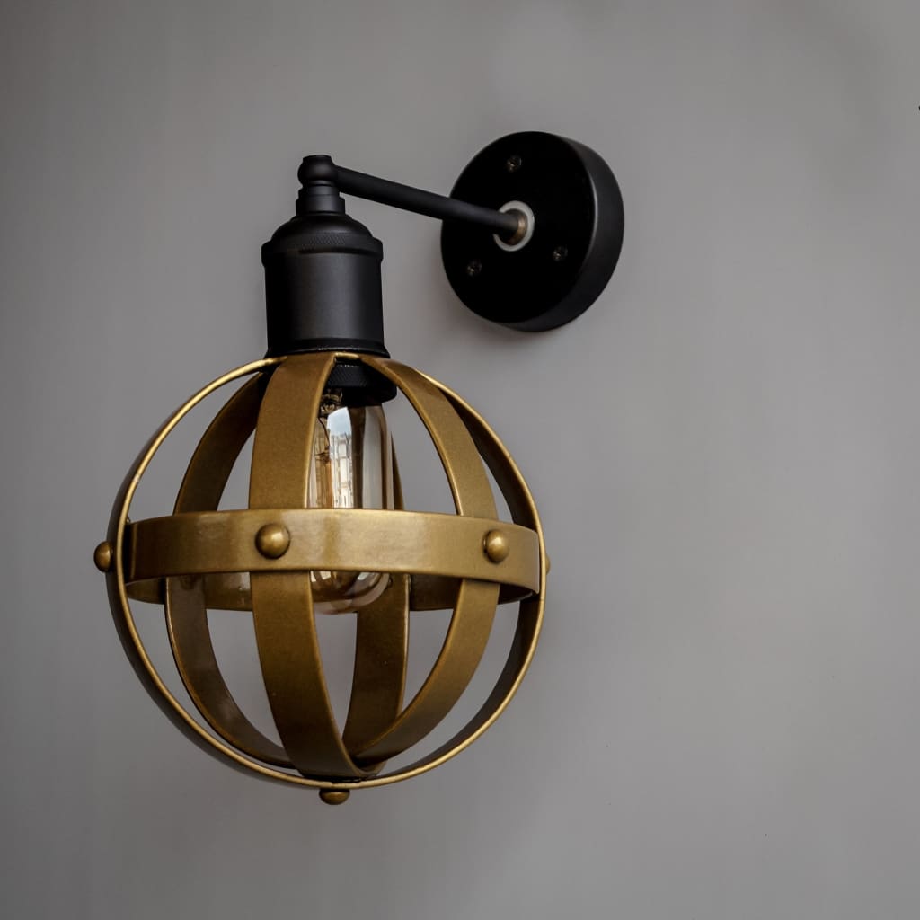 Riveted Antique Gold Wall Light Fixture Mid-Century Interior