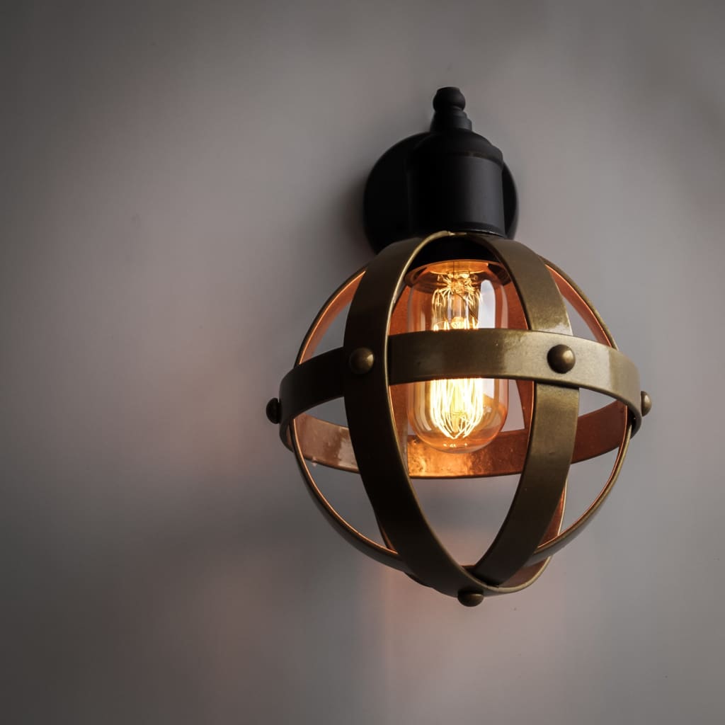 Riveted Antique Gold Wall Light Fixture Mid-Century Interior
