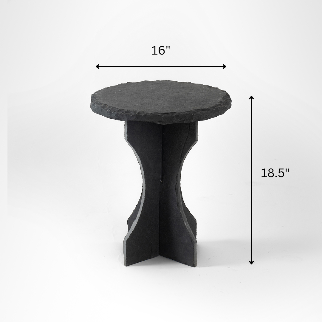 Roche Side Table - Black / Black Limestone / Dia: 16’’ H: 18.5’’ - Indoor Furniture