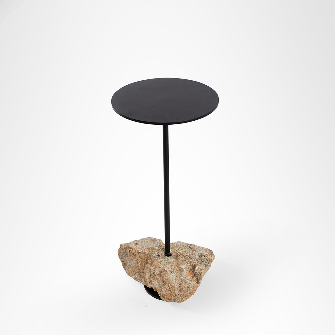 Rock Side Table - Black / Dia: 11’’ H:24 ’ / Mild Steel and Granite - Indoor Furniture