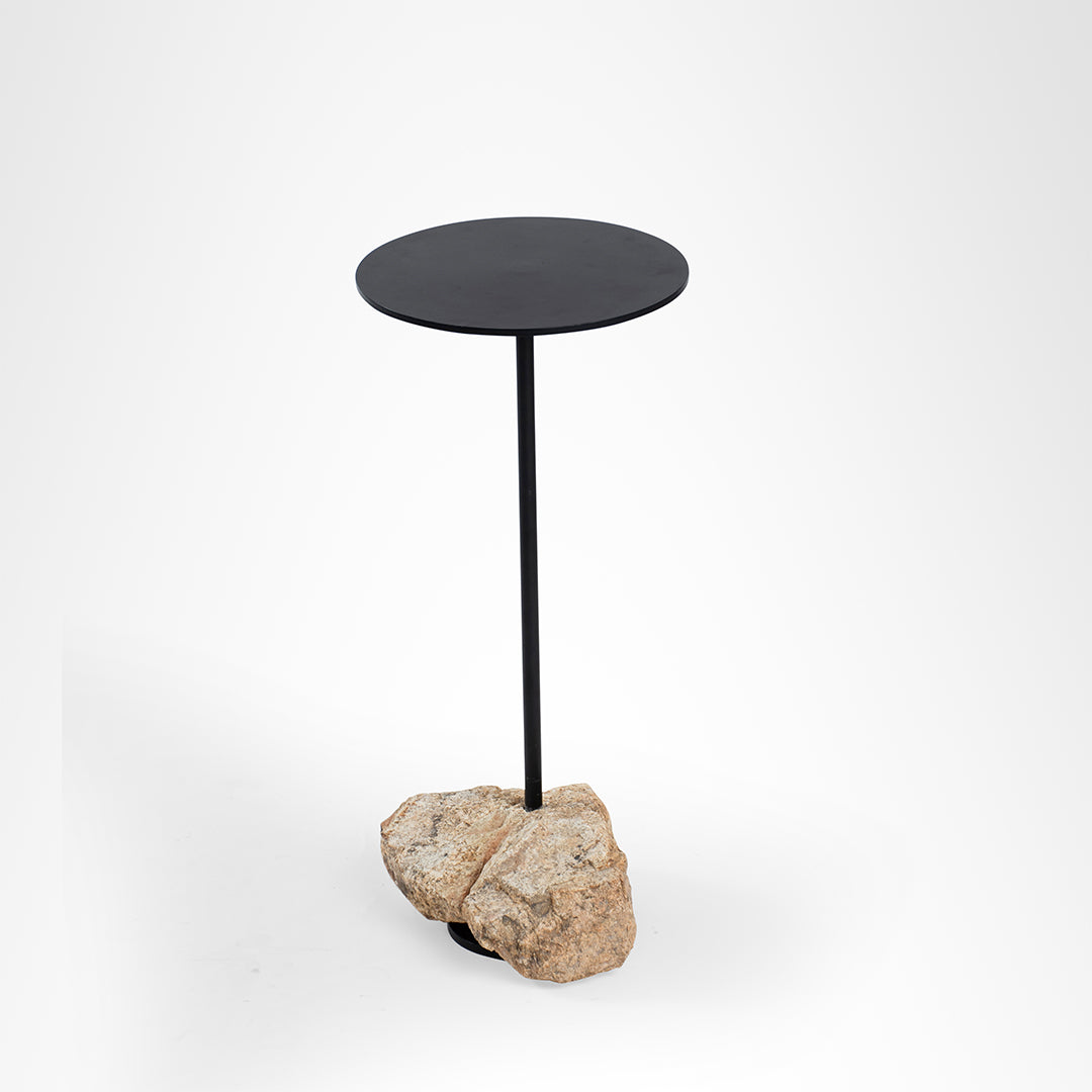 Rock Side Table - Black / Dia: 11’’ H:24 ’ / Mild Steel and Granite - Indoor Furniture