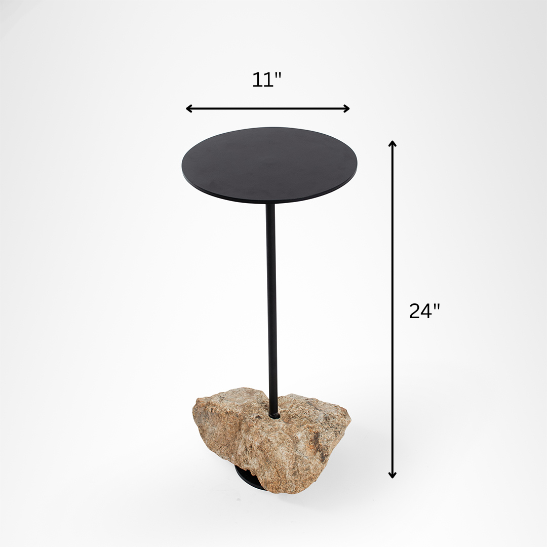 Rock Side Table - Black / Dia: 11’’ H:24 ’ / Mild Steel and Granite - Indoor Furniture