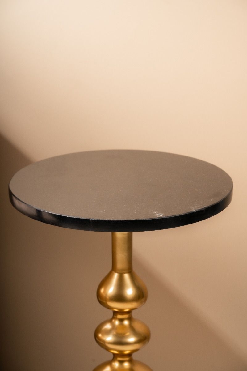 Royal Granite Accent Table - Golden / 31 x W:31 x H:56 In Cms / Marble & Aluminium - Indoor Furniture