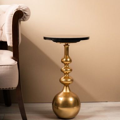 Royal Granite Accent Table - Golden / 31 x W:31 x H:56 In Cms / Marble & Aluminium - Indoor Furniture