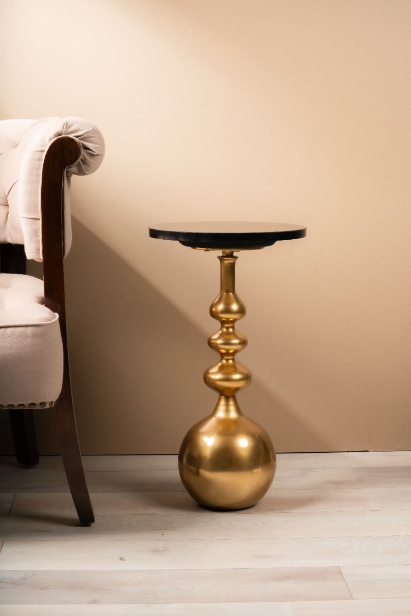 Royal Granite Accent Table - Golden / 31 x W:31 x H:56 In Cms / Marble & Aluminium - Indoor Furniture