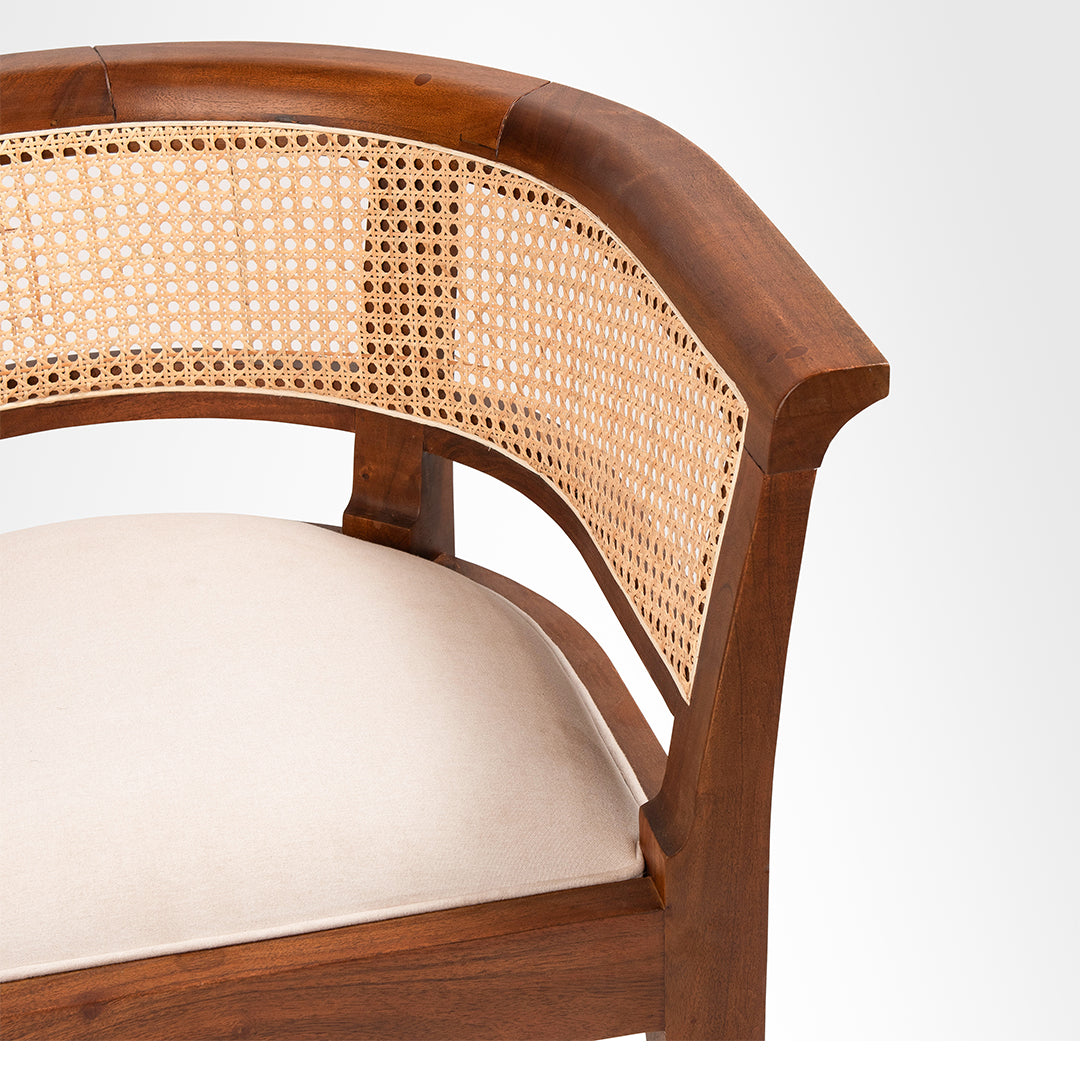 Ruby Lounge Chair - W: 27.5’’ D: 22.5’’ H: 29’’ SH: 18’’ / Light Walnut and Beige / Acacia Wood Natural Cane