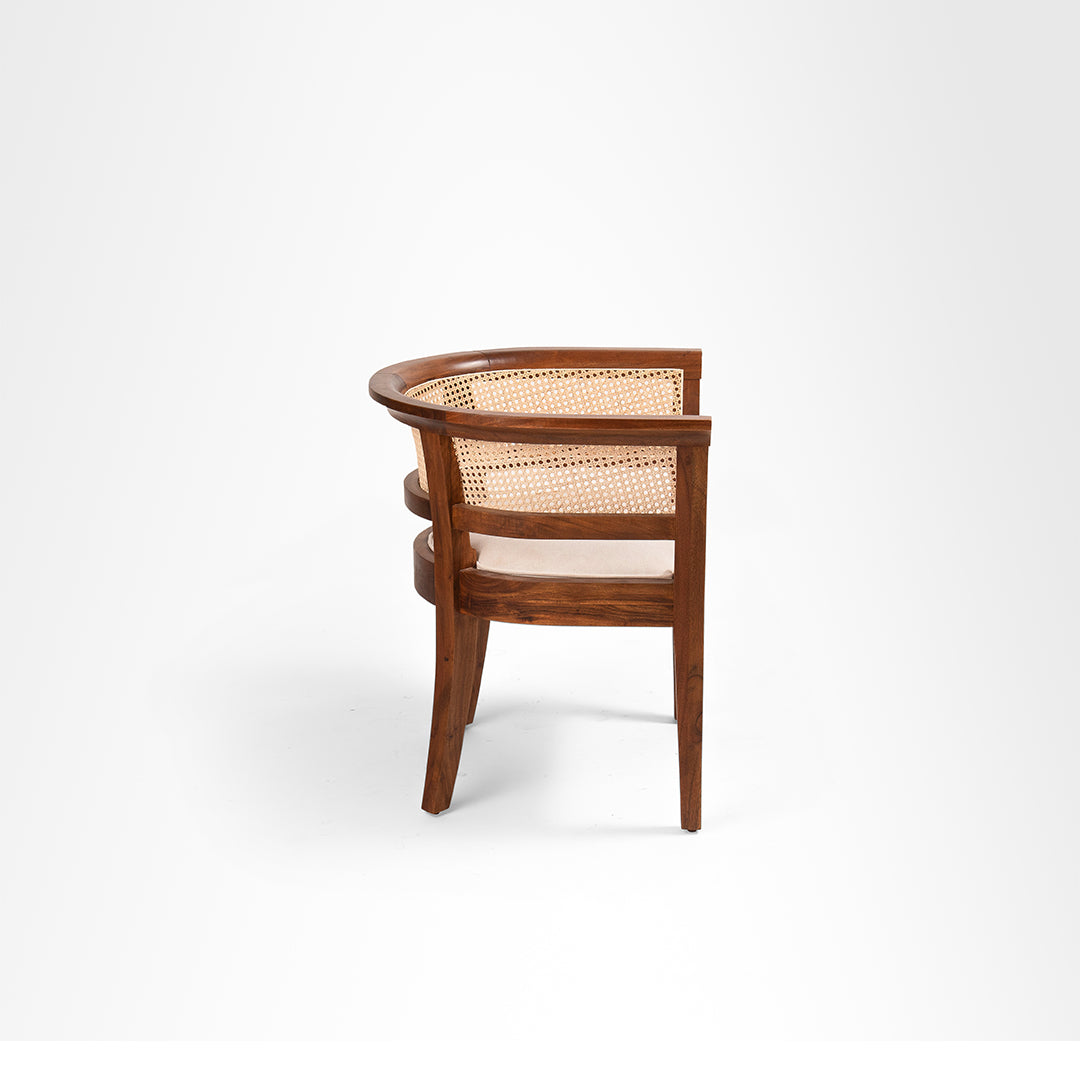 Ruby Lounge Chair - W: 27.5’’ D: 22.5’’ H: 29’’ SH: 18’’ / Light Walnut and Beige / Acacia Wood Natural Cane
