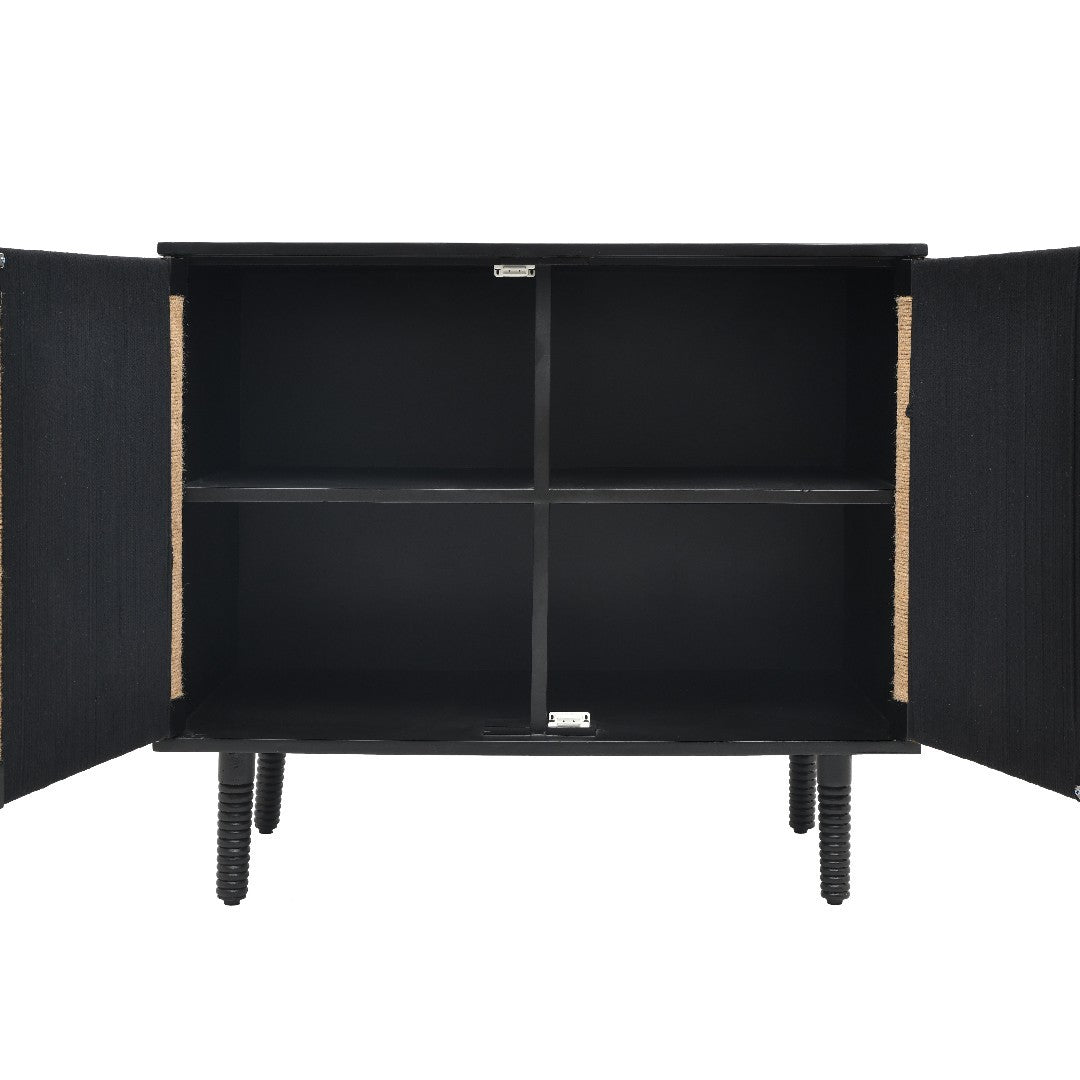Rush Weave Black Colour Storage Cabinet - Black Matte Finish / Plywood, teak veneer, teak wood and jute / L: 38’’ W:
