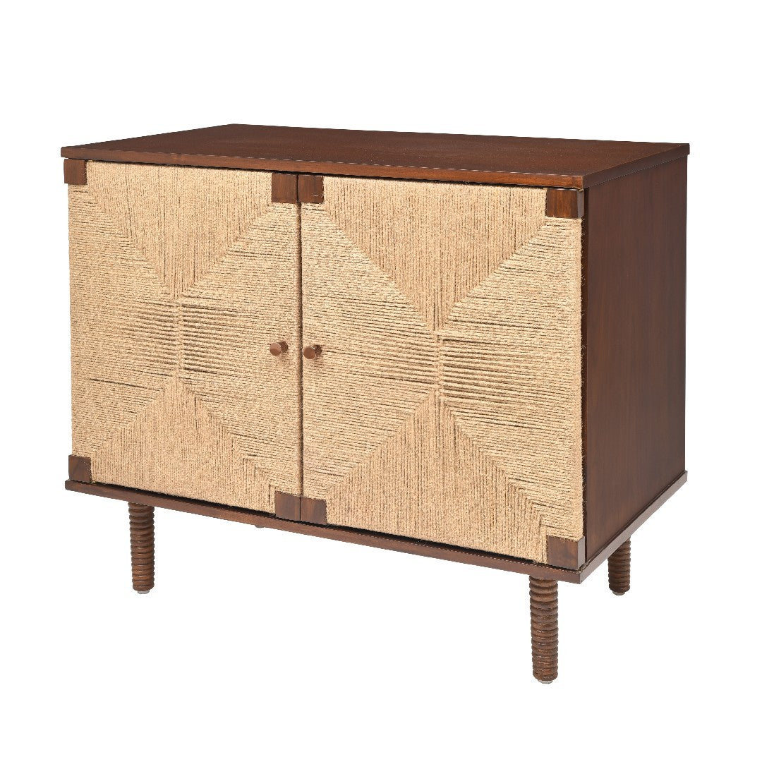 Rush Weave Teak Colour Storage Cabinet - Teak Matte Finish / Plywood, teak veneer, teak wood and jute / L: 38’’ W: 22’’