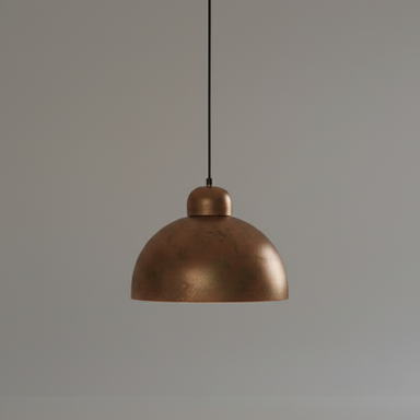 Bronze pendant light against a gray background