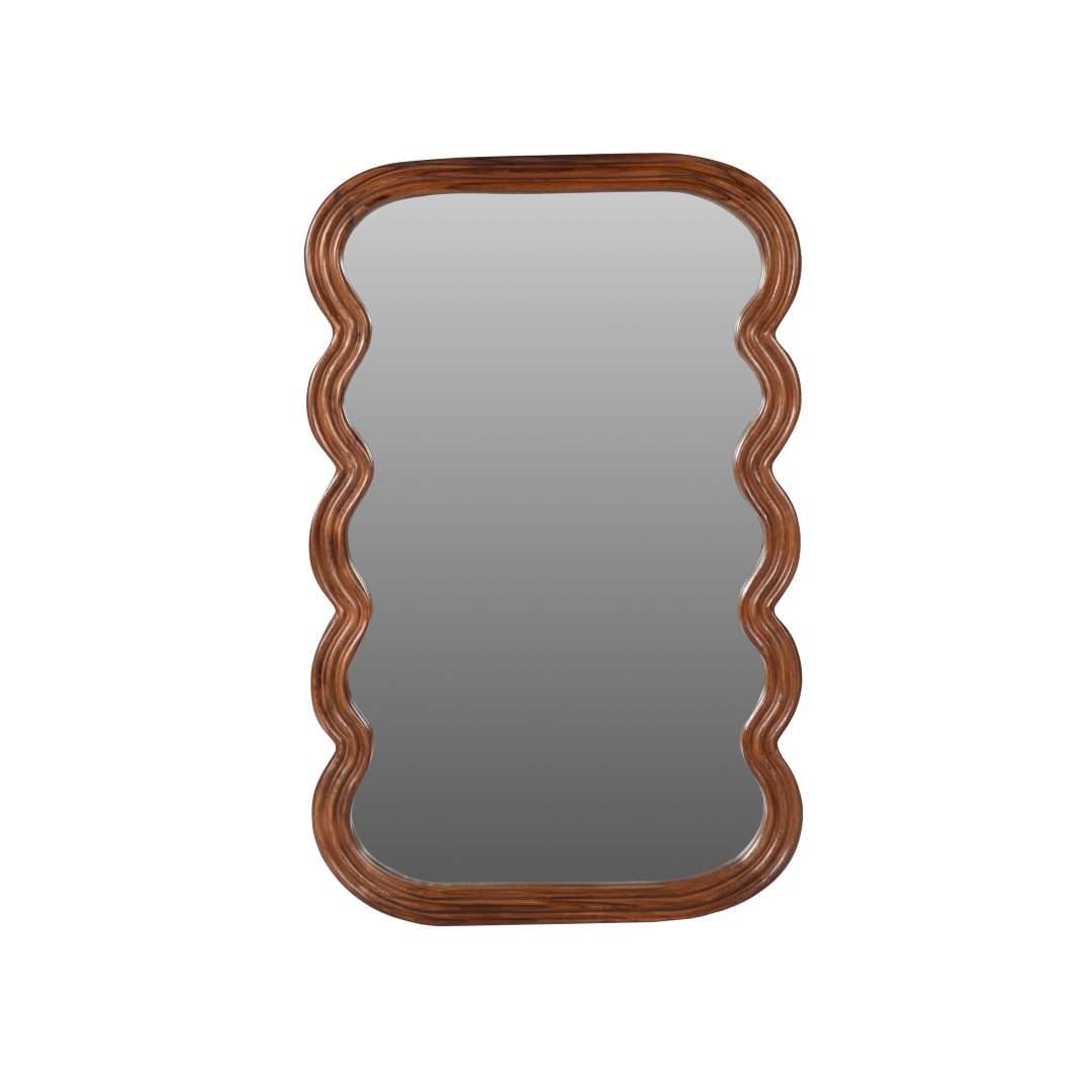 Sable Teak Wood Wall Mirror - Brown / Teakwood and mirror / L: 17.5’’ W: 1.5’’ H: 27.5’’ - Decor
