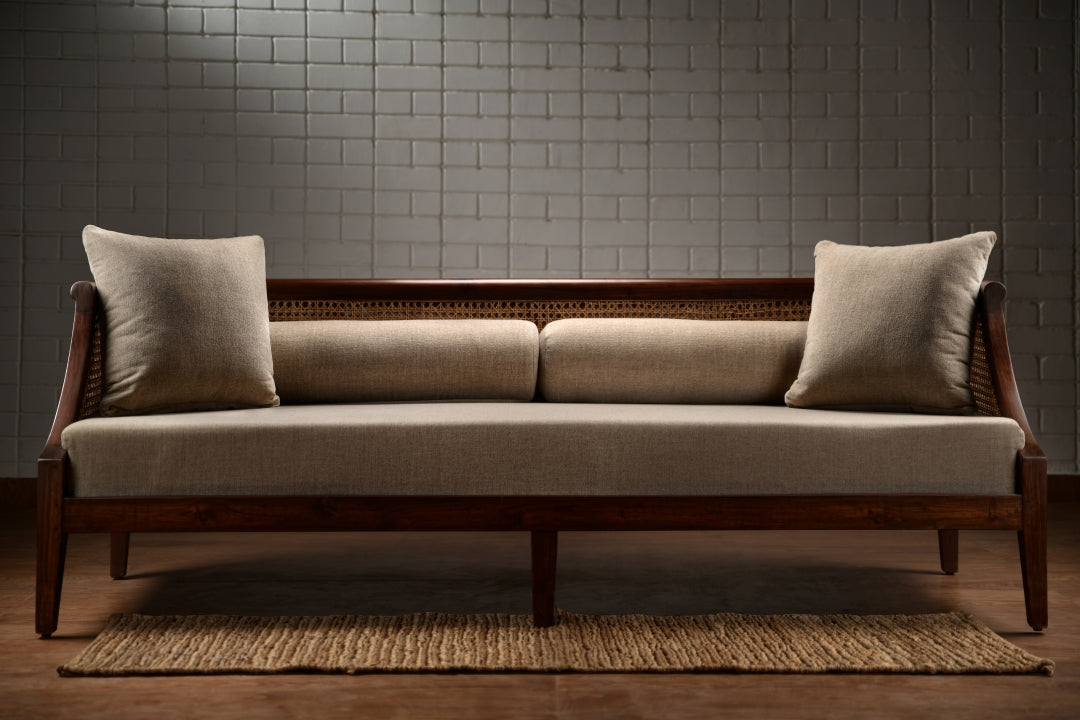 Sahara Teakwood 3 Seater Cane Sofa - Teak / Teak wood; Cane / L: 82’’ W: 33’’ H: 30’’; Seating Height: 18’’ - Furniture