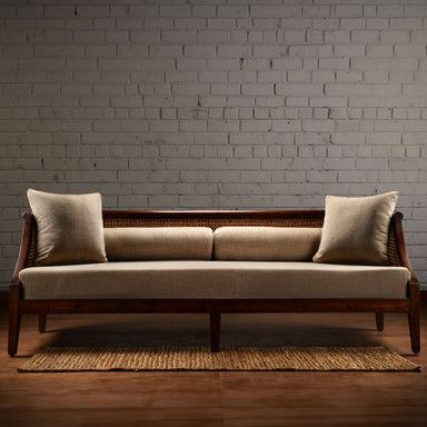 Sahara Teakwood 3 Seater Cane Sofa - Teak / Teak wood; Cane / L: 82’’ W: 33’’ H: 30’’; Seating Height: 18’’ - Furniture