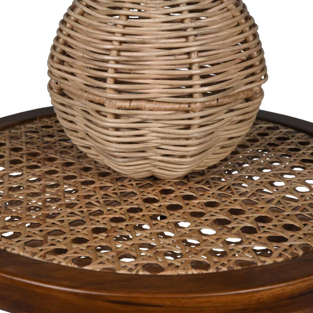 Satoi Teak Cane Pendant Lamp - Natural / Teakwood, iron and cane / D: 15’’ H (Shade): 12’’ - Lighting