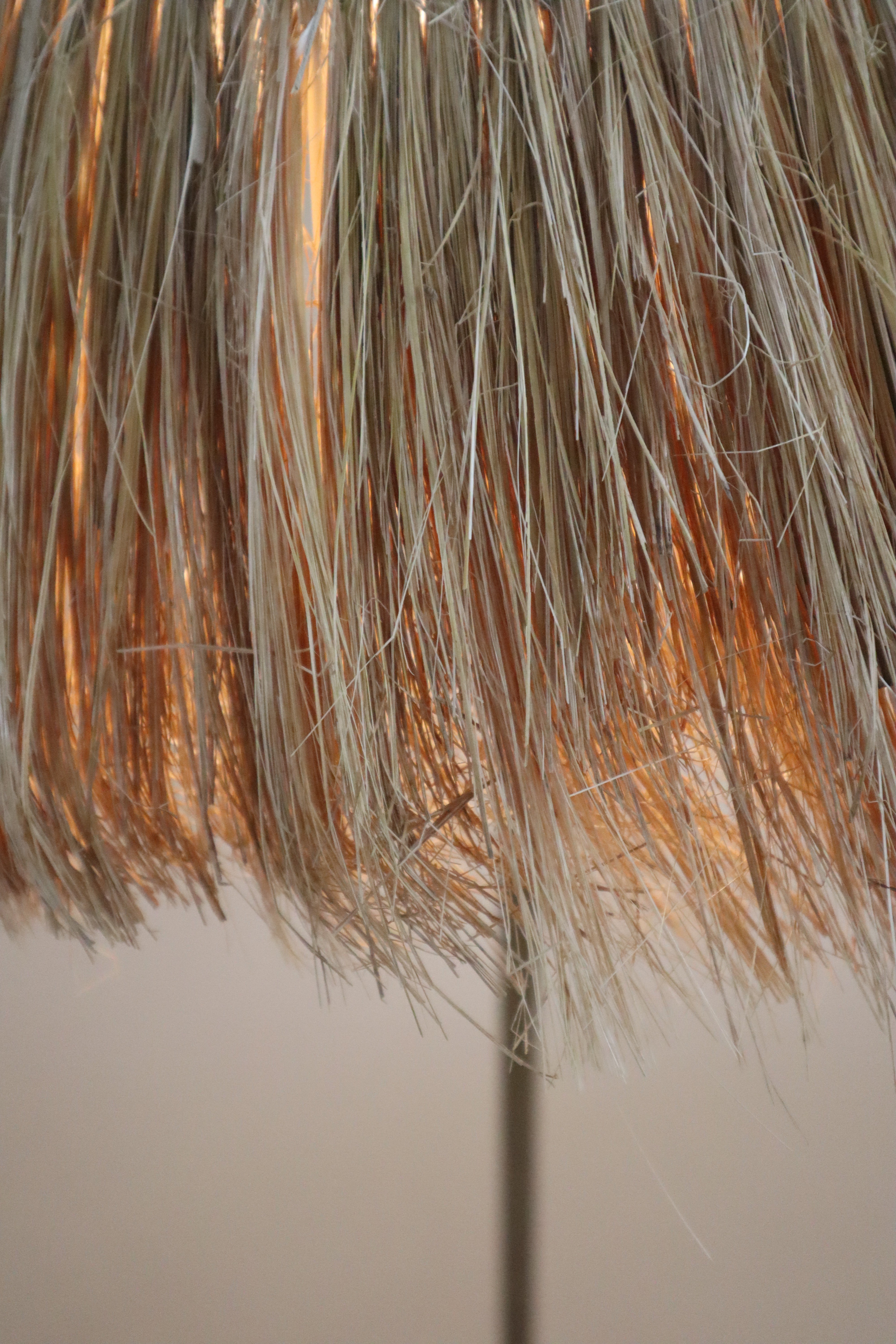 Savanna Floor Lamp - Dia 25” x H 63” / Brass plated Mild Steel, Black Marble, Raffia Shade - Floor Lamp