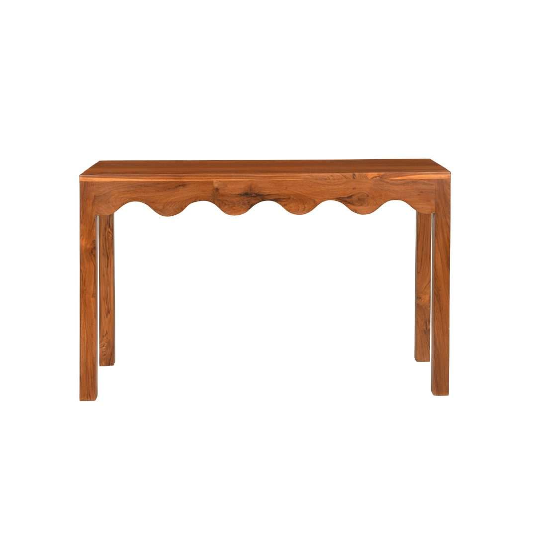 Scallop Teak Wood Console Table - Teak / Teakwood, cane and glass / L: 48’’ W: 18’’ H: 30’’ - Furniture