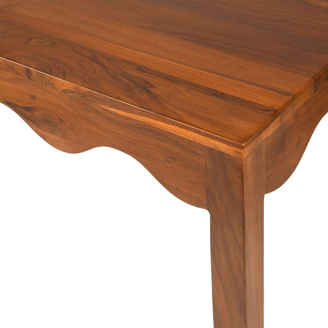Scallop Teak Wood Console Table - Teak / Teakwood, cane and glass / L: 48’’ W: 18’’ H: 30’’ - Furniture