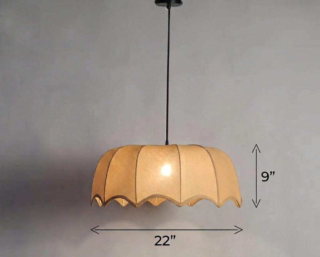 Scalloped Fabric Hanging Light - Beige / Fabric - Lighting