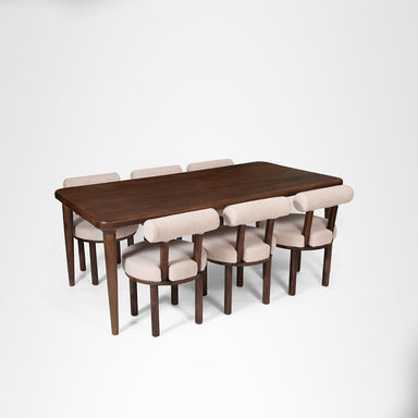 Scandi Dining Table Set Of 6 - Walnut and Pink / Acacia Wood / Table (L: 80’’ B: 39’’ H: 29’’) & Chair (W: 20’’ D: 20’’
