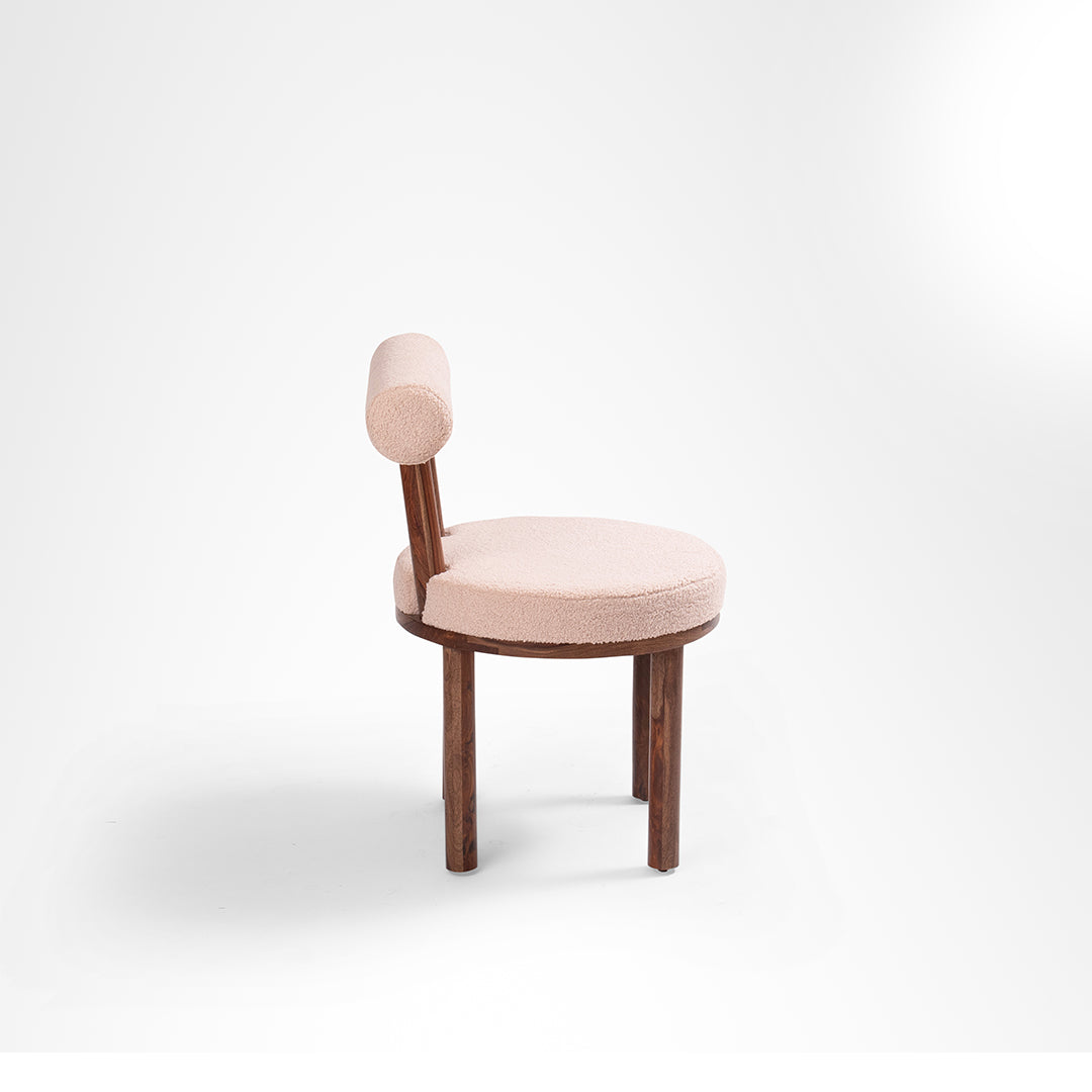 Scandi Dining Table Set Of 6 - Walnut and Pink / Acacia Wood / Table (L: 80’’ B: 39’’ H: 29’’) & Chair (W: 20’’ D: 20’’