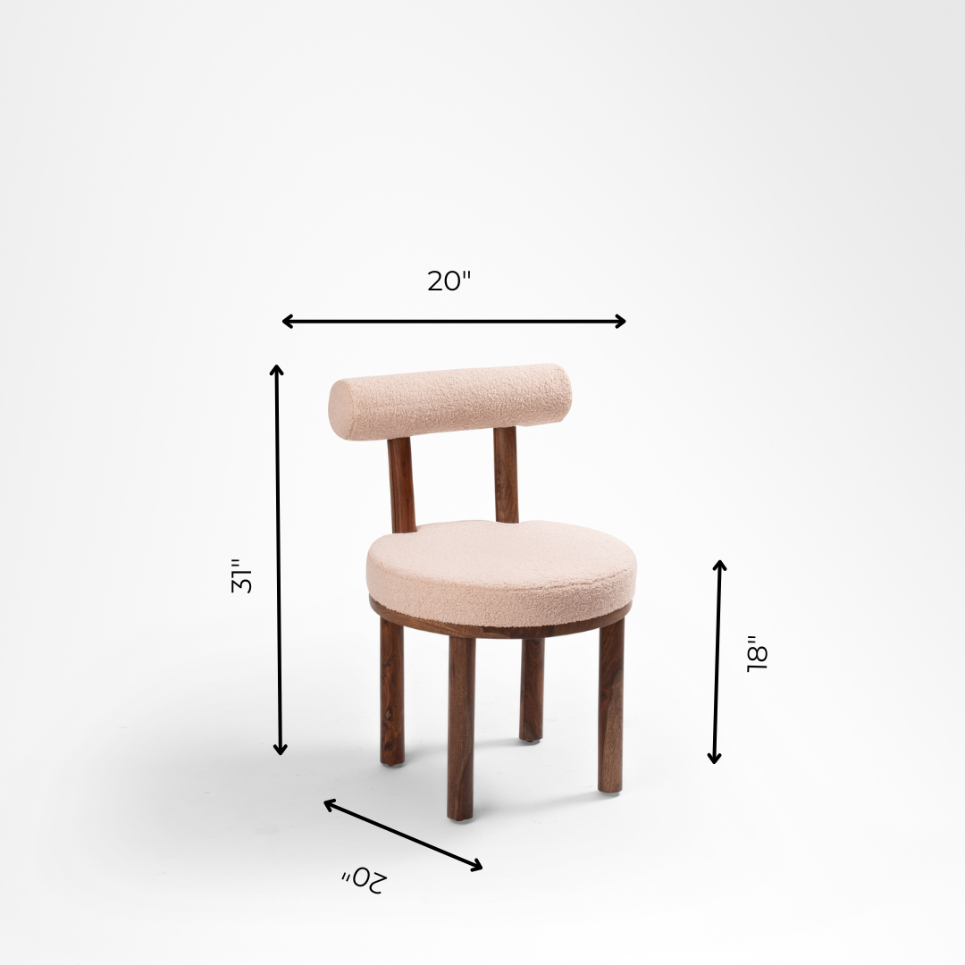 Scandi Dining Table Set Of 6 - Walnut and Pink / Acacia Wood / Table (L: 80’’ B: 39’’ H: 29’’) & Chair (W: 20’’ D: 20’’