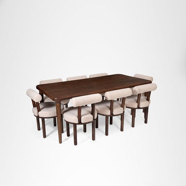 Scandi Dining Table Set Of 8 - Walnut and Pink / Acacia Wood / Table (L: 80’’ B: 39’’ H: 29’’) & Chair (W: 20’’ D: 20’’