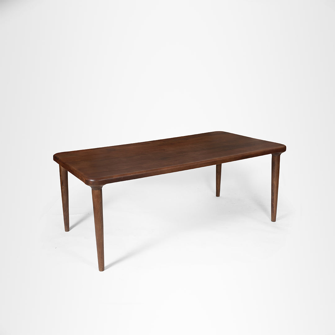Scandi Dining Table Set Of 8 - Walnut and Pink / Acacia Wood / Table (L: 80’’ B: 39’’ H: 29’’) & Chair (W: 20’’ D: 20’’