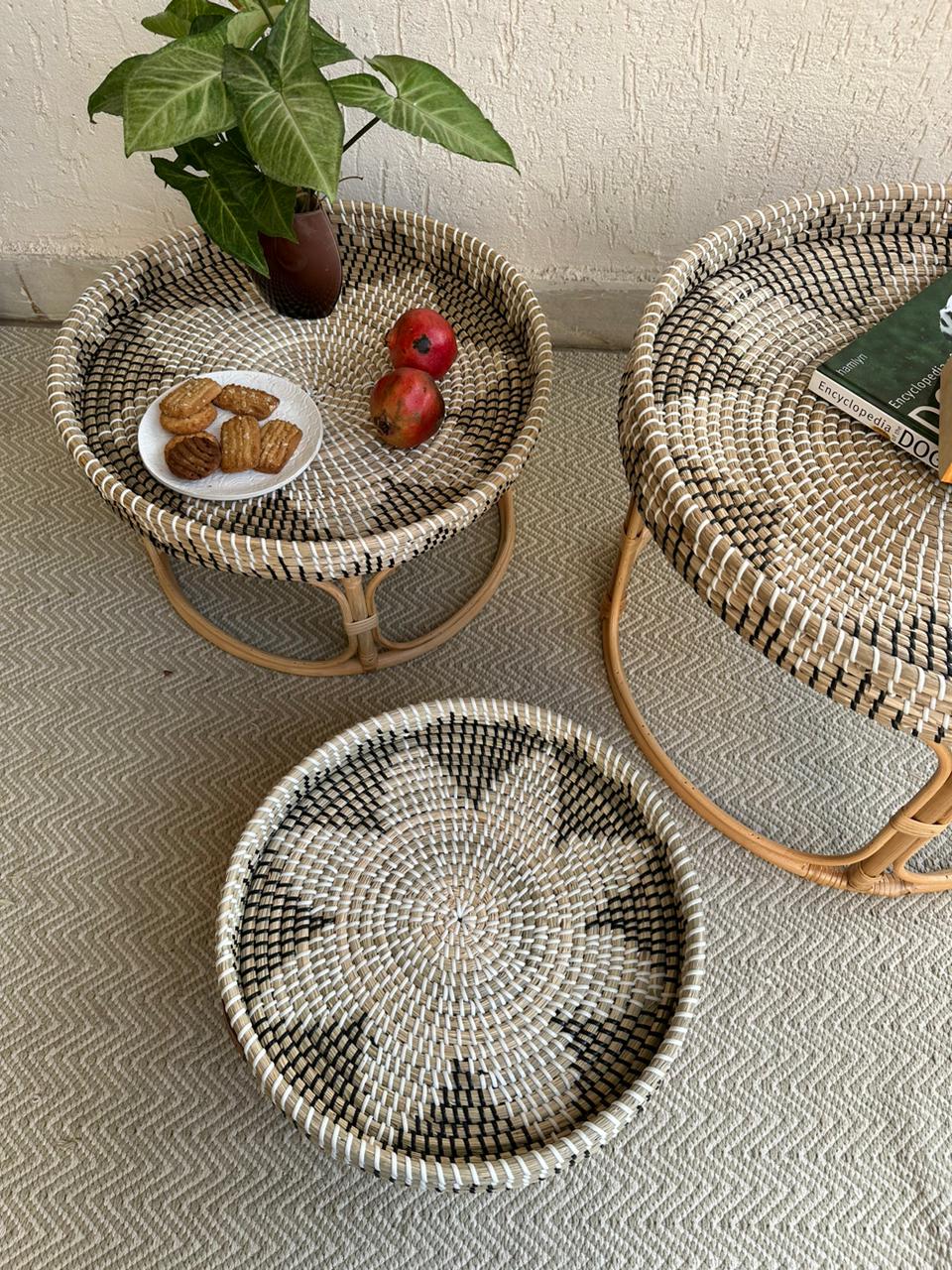 Seagrass and Rattan Round Table Tray - Decor