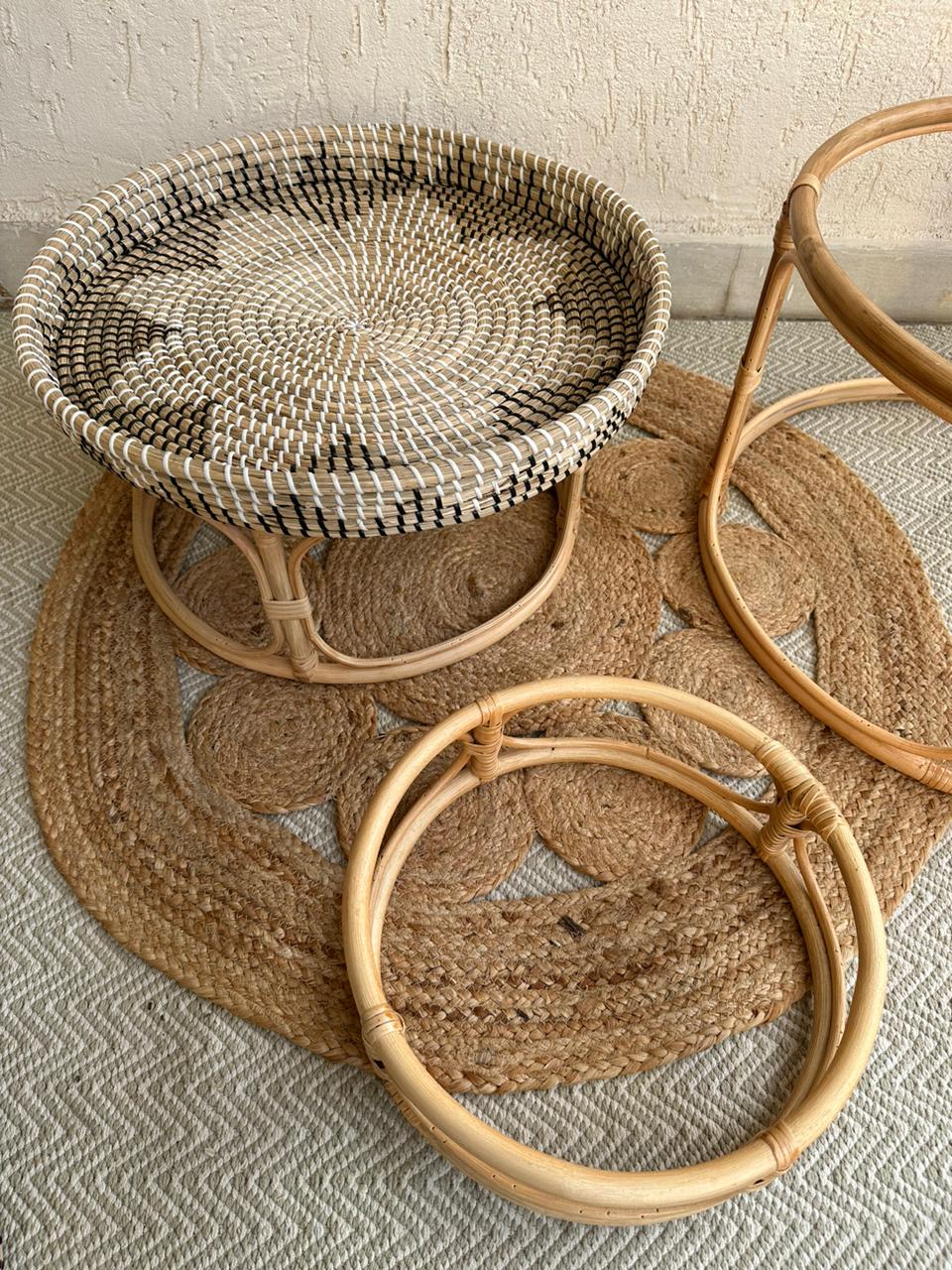 Seagrass and Rattan Round Table Tray - Decor