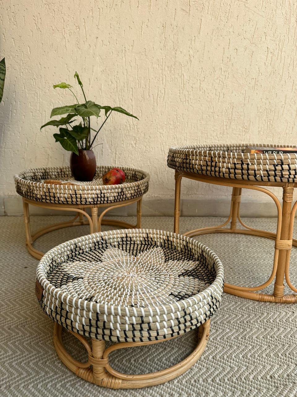 Seagrass and Rattan Round Table Tray - Decor