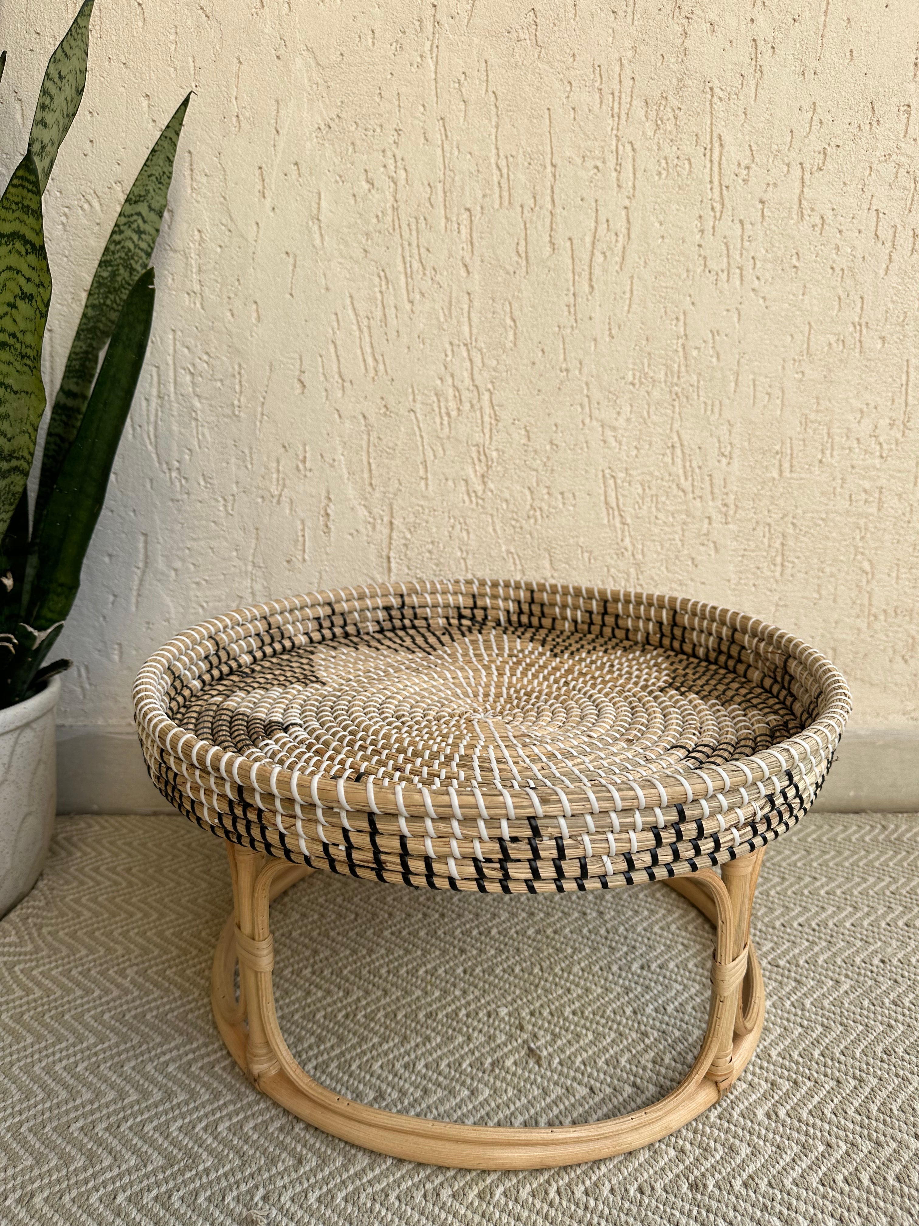 Seagrass and Rattan Round Table Tray - Decor