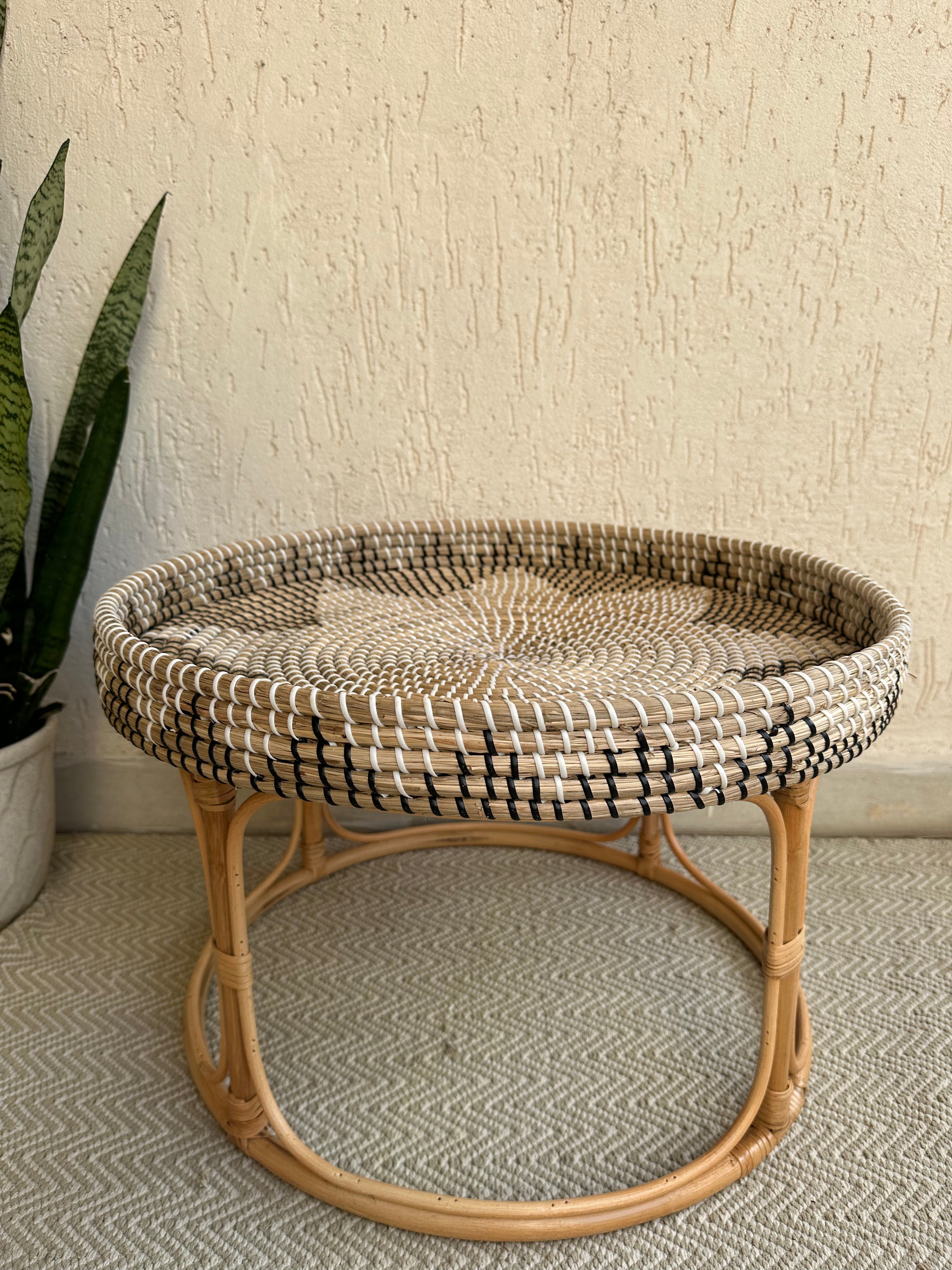 Seagrass and Rattan Round Table Tray - Decor