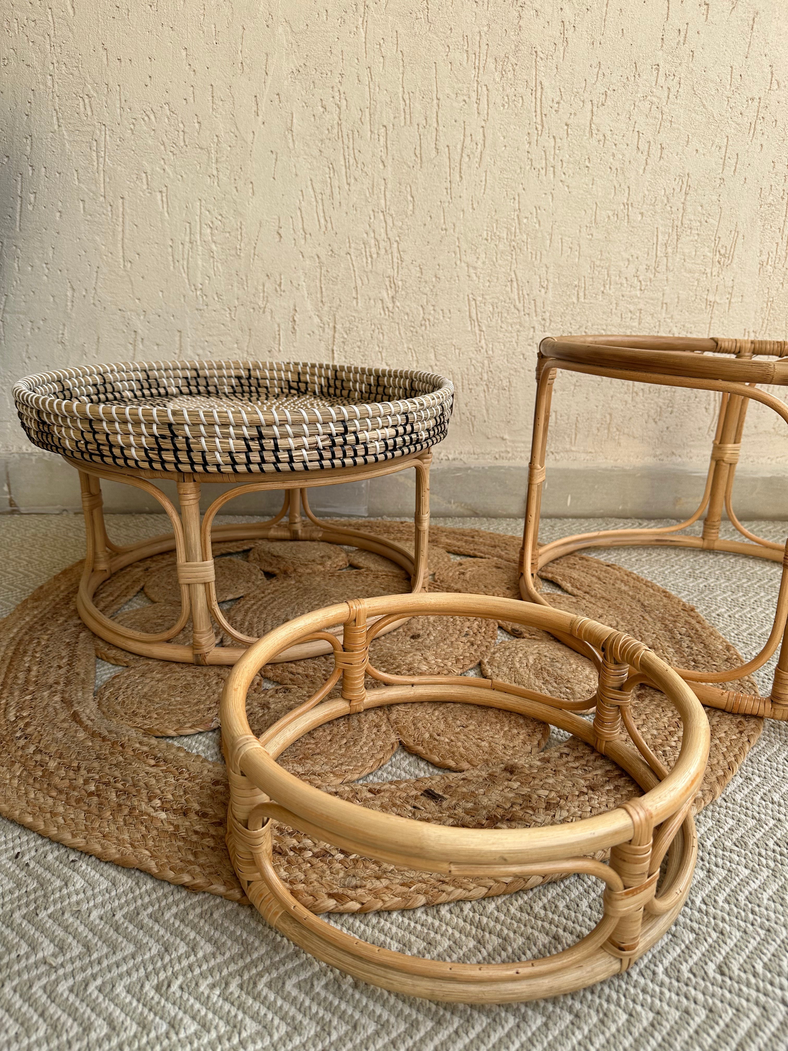 Seagrass and Rattan Round Table Tray - Decor
