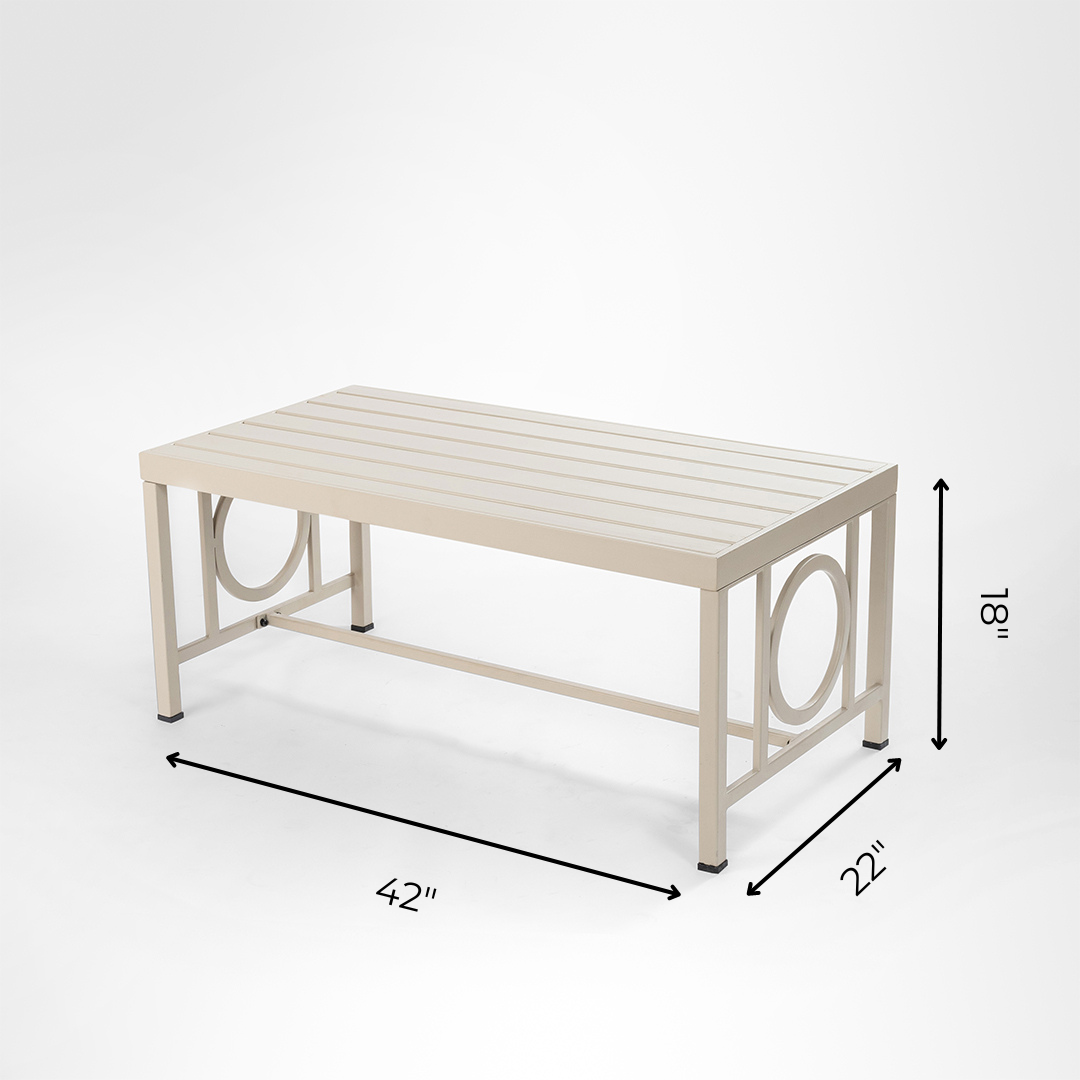 Serenity Outdoor Coffee Table - L: 42’’ B: 22’’ H: 18’’ / Beige / Mild Steel - Outdoor Furniture