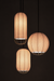 Seri Cluster of 3 Pendant Lamps - Cocoon: H: 20’’ × W: 9’’ Bloom: H: 15’’ × W: 9’’ Orb: H: 14’’ × W: 12’’ / Fabric