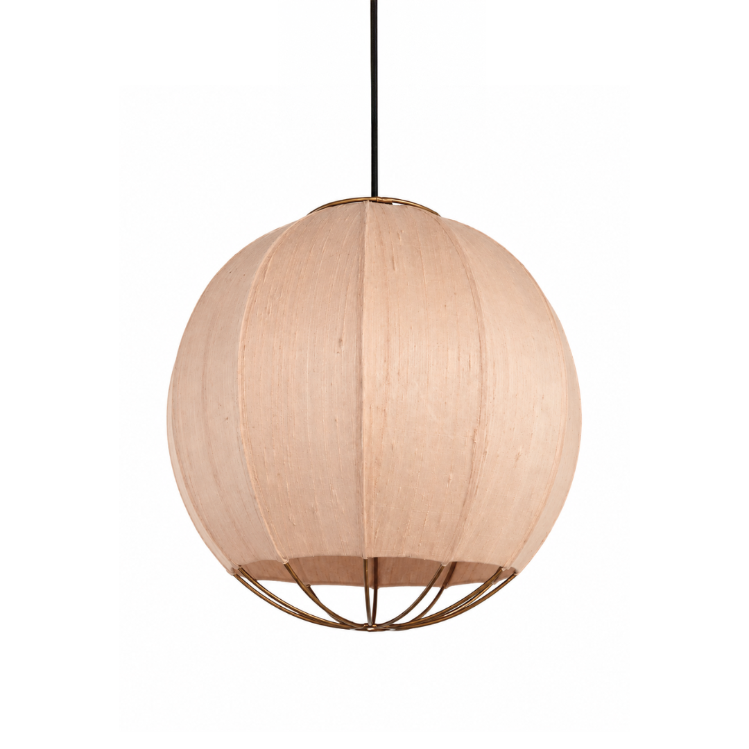 Seri Cluster of 3 Pendant Lamps - Cocoon: H: 20’’ × W: 9’’ Bloom: H: 15’’ × W: 9’’ Orb: H: 14’’ × W: 12’’ / Fabric