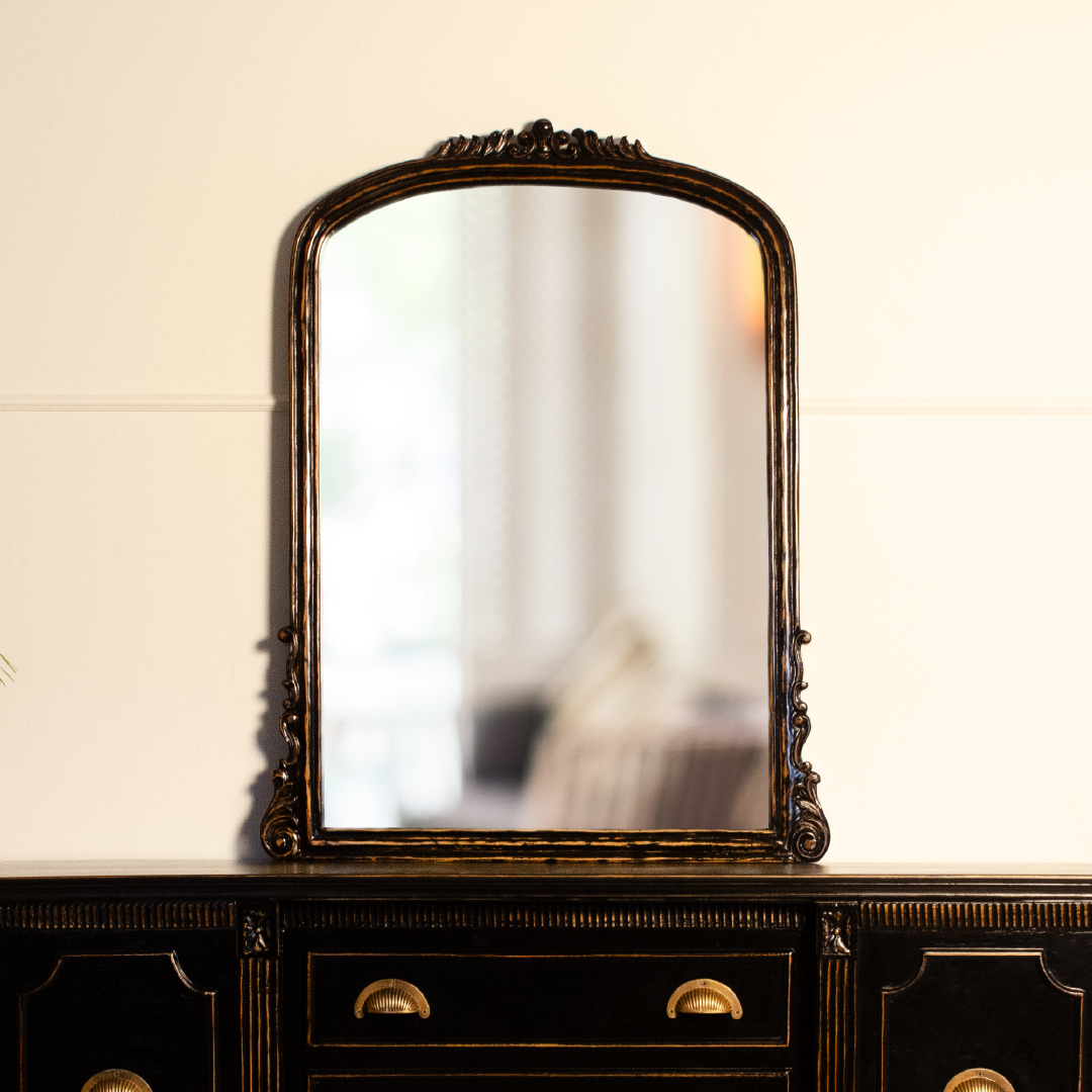 Shadow Bloom Mirror - Black / Teakwood and mirror / L: 30’’ W: 1.5’’ H: 40’’ - Decor