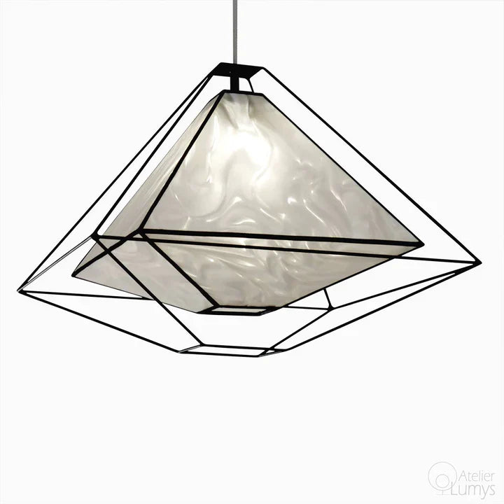 Shimmer Rosetta Hanging Lamp - L:20’’ W: 20’’ H: 16’’ / BLACK AND WHITE / Mild Steel and Poplin - Lighting