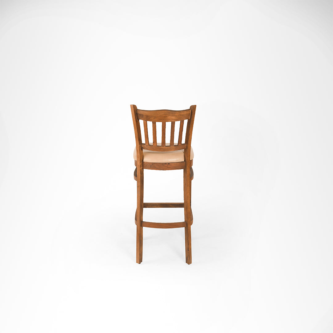 Sierra Bar Chair - L: 18’’ B: 16’’ H: 42’’ SH: 29’’ / Walnut and Tan / Acacia Wood and Upholstery - Indoor Furniture
