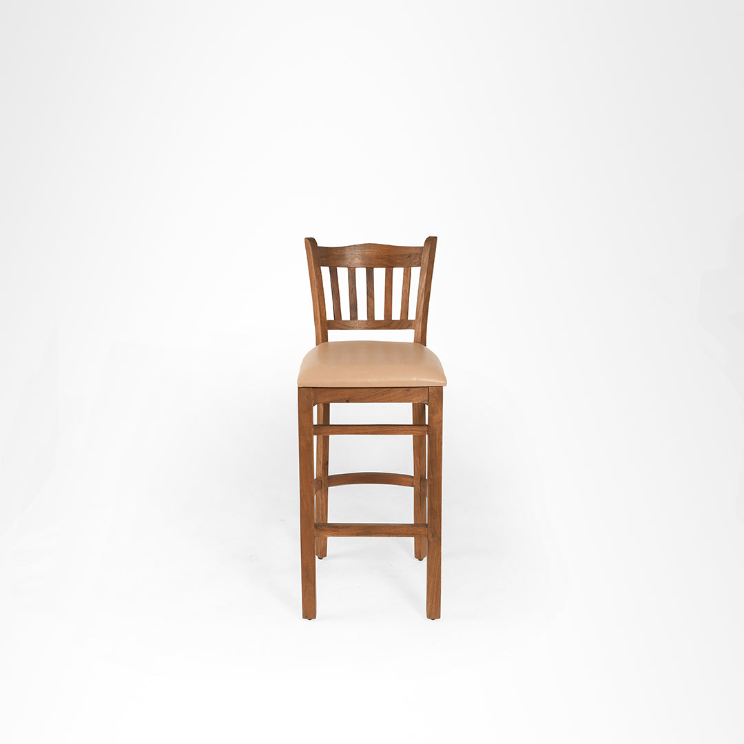 Sierra Bar Chair - L: 18’’ B: 16’’ H: 42’’ SH: 29’’ / Walnut and Tan / Acacia Wood and Upholstery - Indoor Furniture