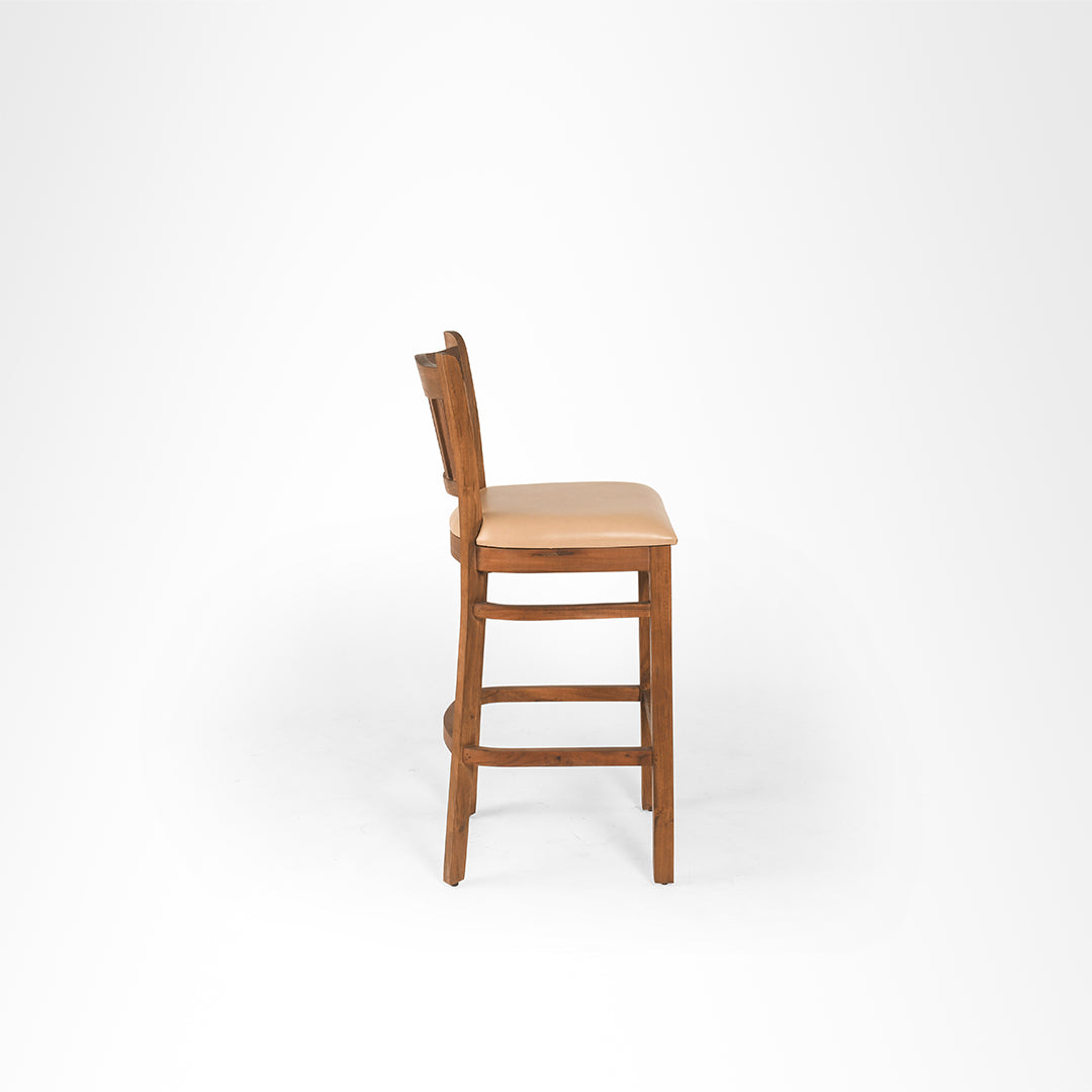 Sierra Bar Chair - L: 18’’ B: 16’’ H: 42’’ SH: 29’’ / Walnut and Tan / Acacia Wood and Upholstery - Indoor Furniture